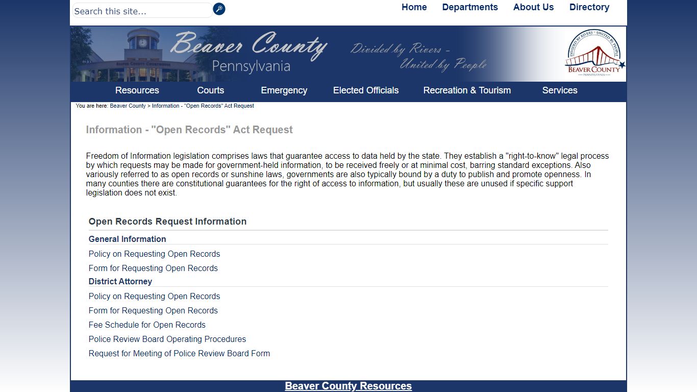 Open Records Request Information - Beaver County, Pennsylvania